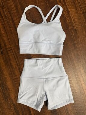 lululemon Pale Blue Strappy Sports Bra size 2 & High-Waist Shorts Set size 0